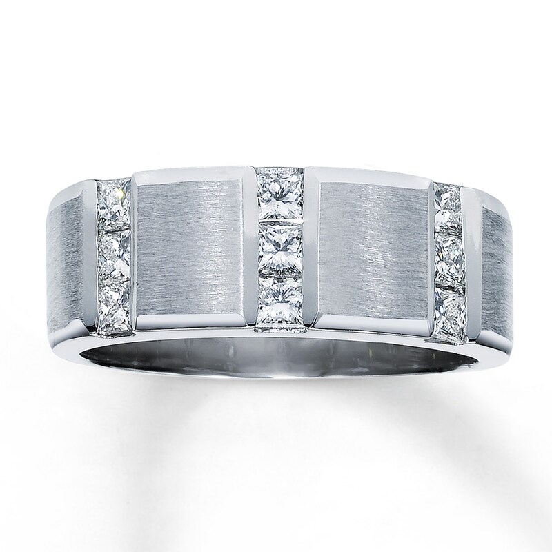 Main Image 1 of Previously Owned Men's Wedding Band 1 ct tw Square-cut Diamonds 14K White Gold