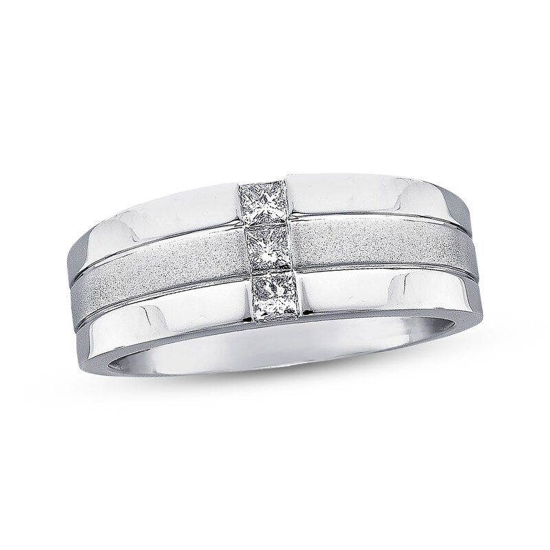 Main Image 1 of Previously Owned Men's 8.5mm Diamond Band 1/3 ct tw Square-cut 14K White Gold