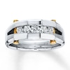 Thumbnail Image 1 of Previously Owned Men's Round-Cut Diamond Wedding Band 1/2 ct tw 18K Yellow Gold & 14K White Gold