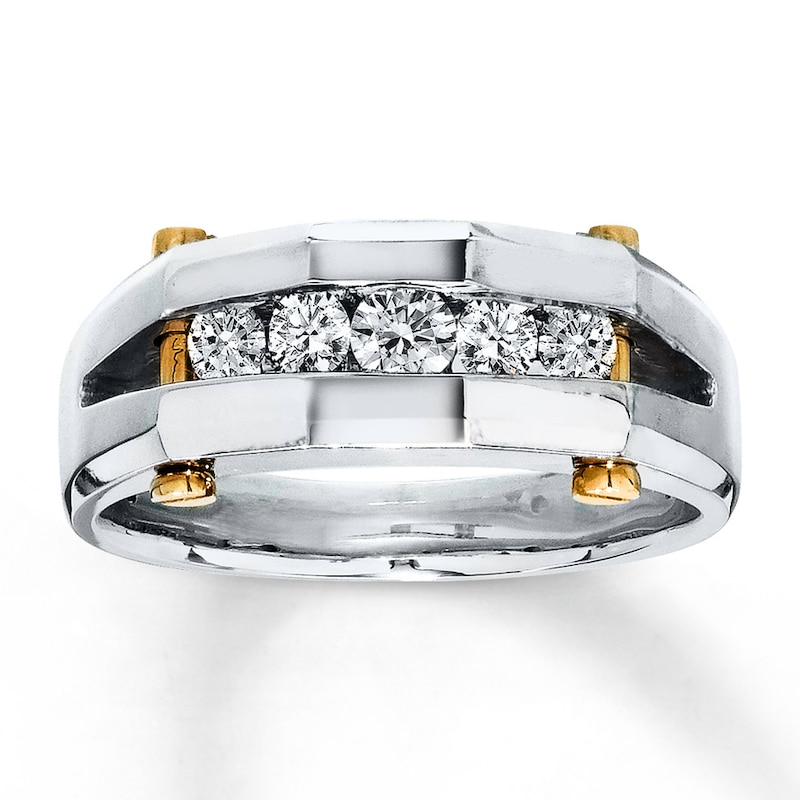 Main Image 1 of Previously Owned Men's Round-Cut Diamond Wedding Band 1/2 ct tw 18K Yellow Gold & 14K White Gold