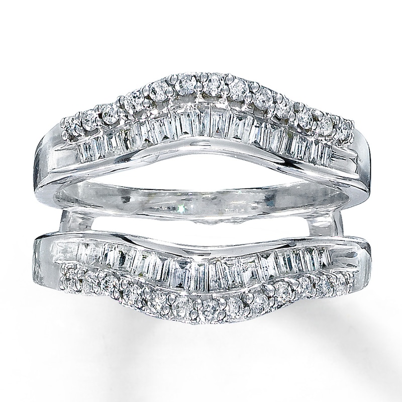 Main Image 1 of Previously Owned Diamond Enhancer Ring 1/2 ct tw Round & Baguette-cut 14K White Gold