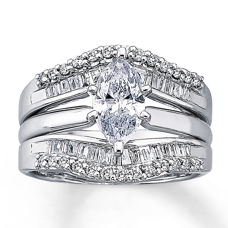 Main Image 2 of Previously Owned Diamond Enhancer Ring 1/2 ct tw Round & Baguette-cut 14K White Gold