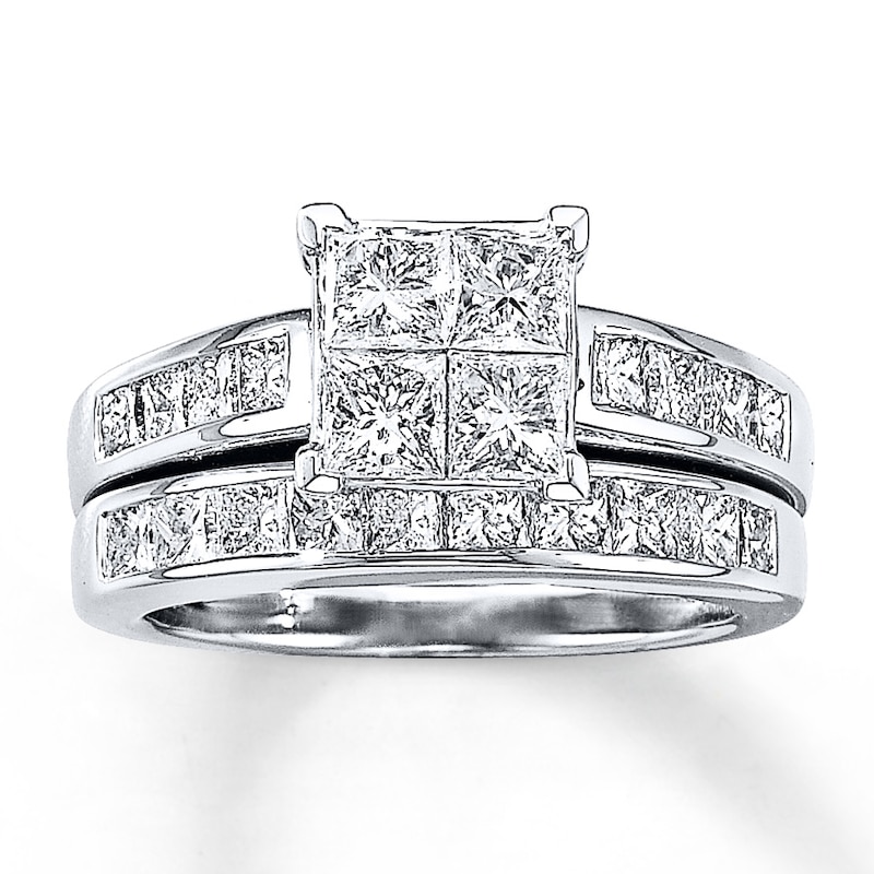 Main Image 1 of Previously Owned Diamond Bridal Set 2-1/2 ct tw Princess-Cut 14K White Gold