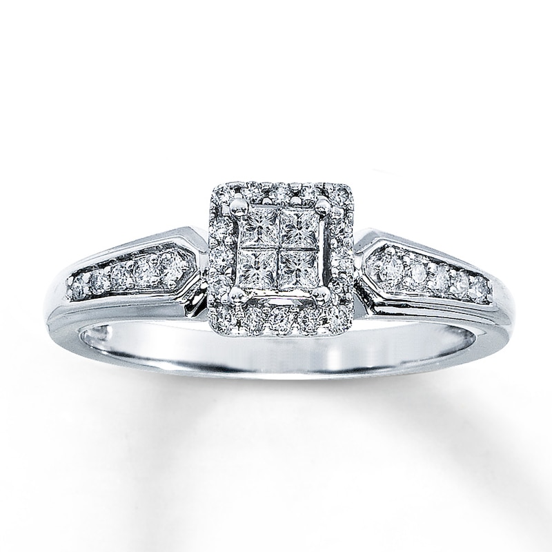 Main Image 1 of Previously Owned Ring 1/4 ct tw Princess & Round-cut Diamonds 10K White Gold