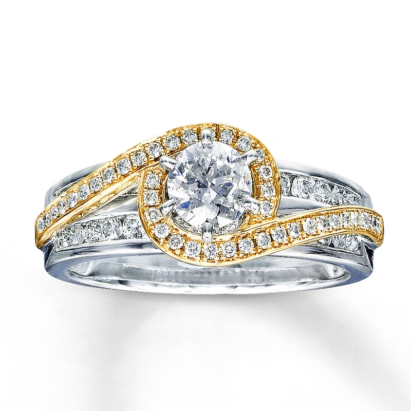 Main Image 1 of Previously Owned Diamond Engagement Ring 7/8 ct tw Round-cut 14K Two-Tone Gold
