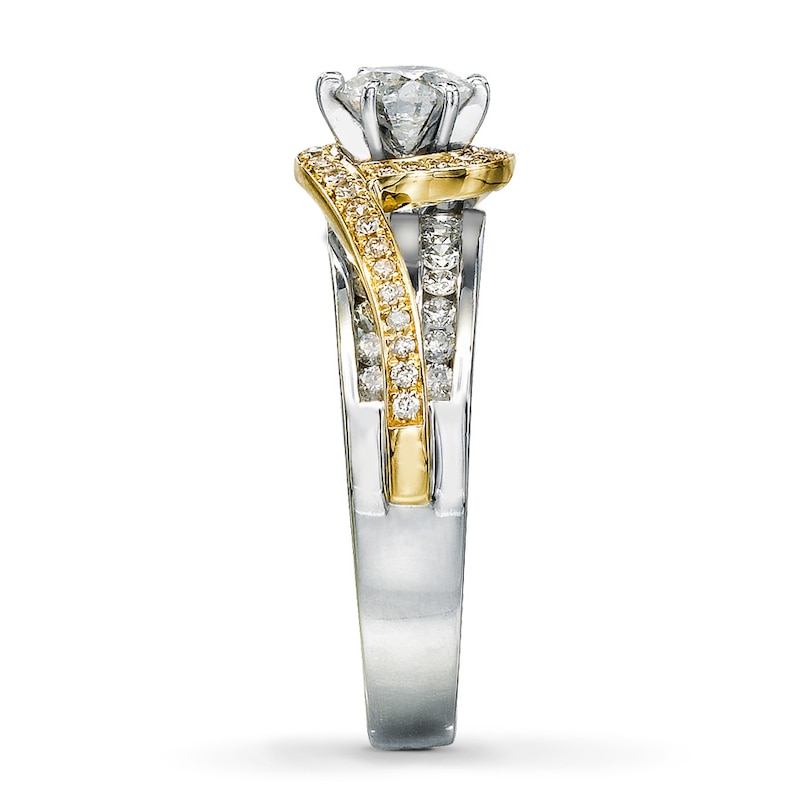Main Image 3 of Previously Owned Diamond Engagement Ring 7/8 ct tw Round-cut 14K Two-Tone Gold