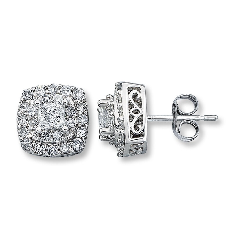 Main Image 1 of Previously Owned Diamond Earrings 1-1/2 ct tw Princess-Cut 14K White Gold