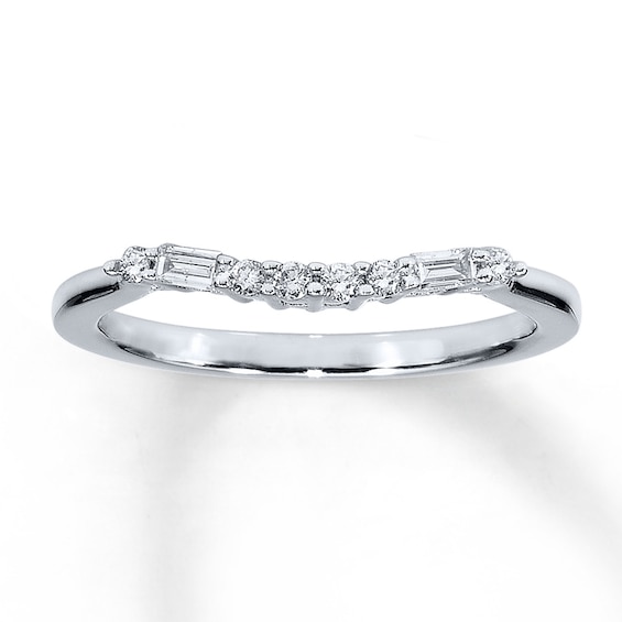 Previously Owned Diamond Contour Ring 1/6 ct tw Round & Baguette 14K White Gold