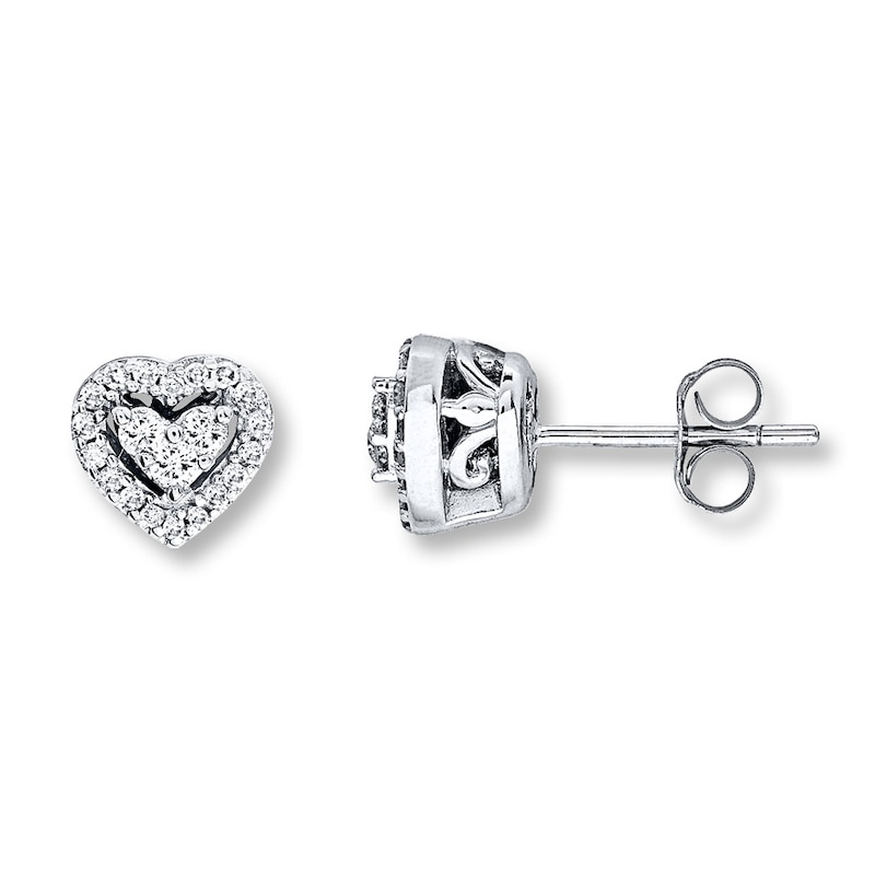 Main Image 1 of Previously Owned Diamond Heart Earrings 1/4 ct tw Round-cut 10K White Gold