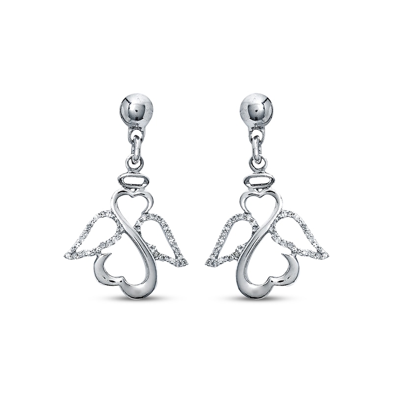 Main Image 2 of Previously Owned Open Hearts Diamond Angel Earrings 1/5 ct tw Round-cut Sterling Silver