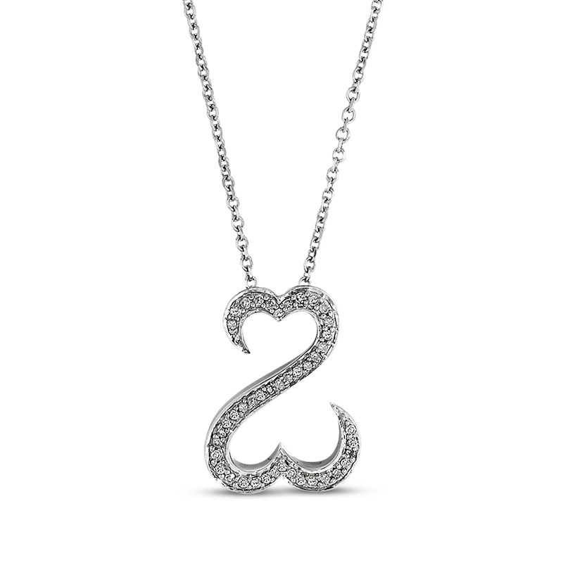 Main Image 2 of Previously Owned Diamond Open Heart Necklace 1/6 cttw Sterling Silver