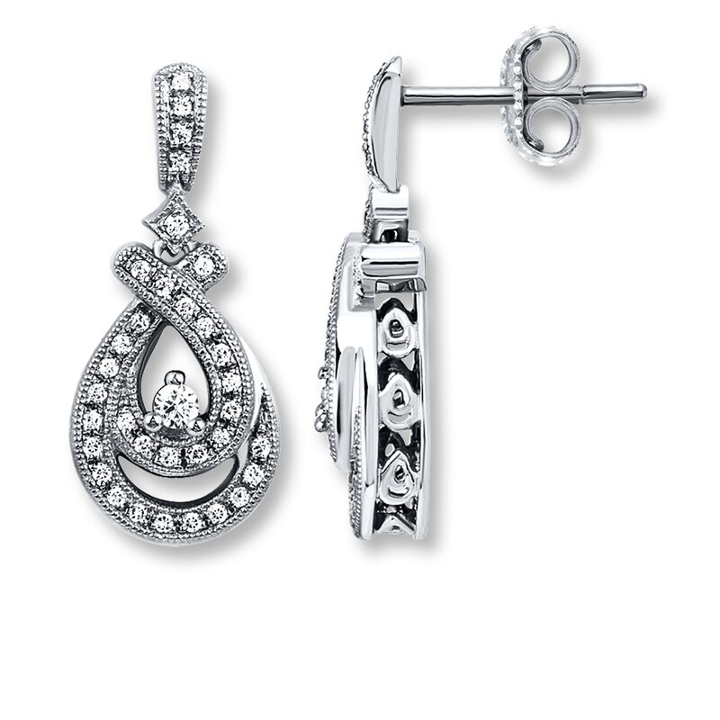 Main Image 1 of Previously Owned Diamond Dangle Earrings 1/3 ct tw Round-cut 10K White Gold
