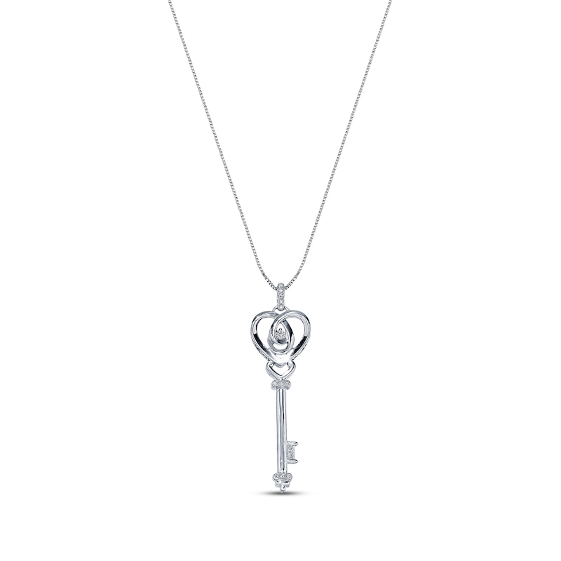 Main Image 1 of Previously Owned Diamond Heart Key Necklace 1/10 ct tw Round-cut Sterling Silver 18&quot;