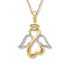 Thumbnail Image 1 of Previously Owned Open Hearts Angel Necklace 1/10 ct tw Diamonds 14K Yellow Gold 18"