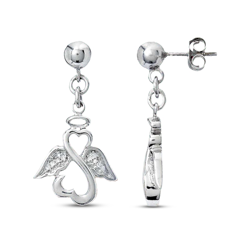 Main Image 1 of Previously Owned Open Heart Wing Earrings 1/20 ct tw Diamonds Sterling Silver