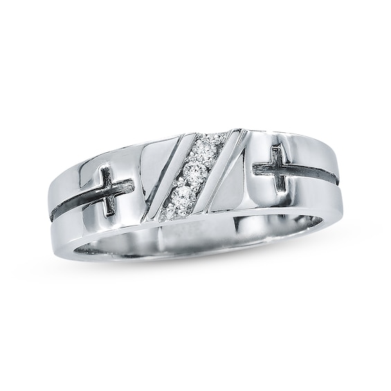 Previously Owned Men's Round-Cut Diamond Wedding Band 1/10 cttw 10K White Gold