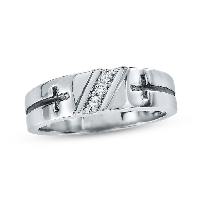 Main Image 1 of Previously Owned Men's Round-Cut Diamond Wedding Band 1/10 cttw 10K White Gold