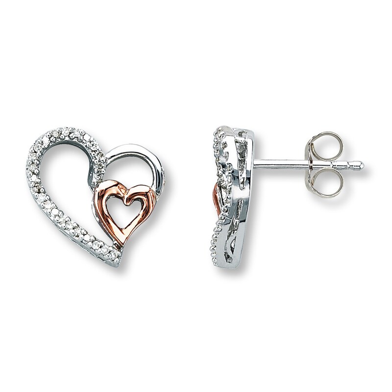 Main Image 1 of Previously Owned Diamond Heart Earrings 1/10 ct tw Sterling Silver & 10K Rose Gold