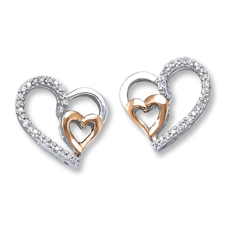 Main Image 2 of Previously Owned Diamond Heart Earrings 1/10 ct tw Sterling Silver & 10K Rose Gold