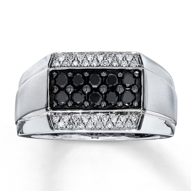 Main Image 1 of Previously Owned Men's Black & White Diamond Ring 3/4 ct tw 10K White Gold