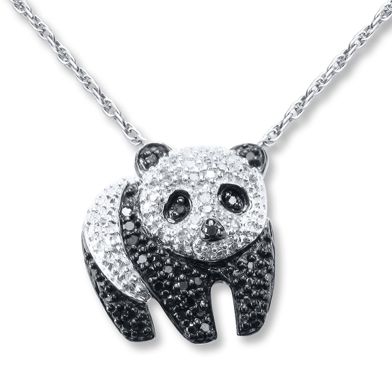 Main Image 1 of Previously Owned Diamond Panda Necklace 1/4 ct tw Round-cut Sterling Silver