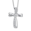 Thumbnail Image 1 of Previously Owned Diamond Cross Necklace 1/6 ct tw 10K White Gold 18"
