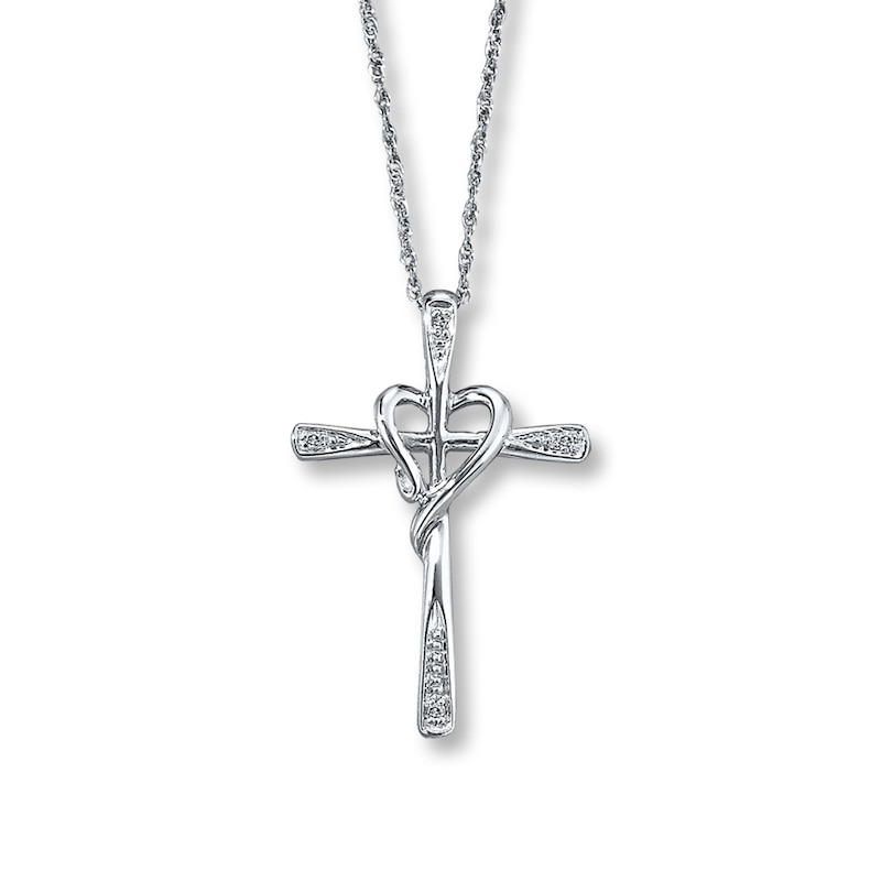 Main Image 1 of Previously Owned Cross Necklace Diamond Accents 10K White Gold 18"