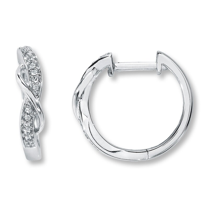 Main Image 1 of Previously Owned Diamond Hoop Earrings 1/15 ct tw Round-cut 10K White Gold