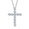 Thumbnail Image 1 of Previously Owned Diamond Cross Necklace 7/8 ct tw Round-Cut 14K White Gold 18"