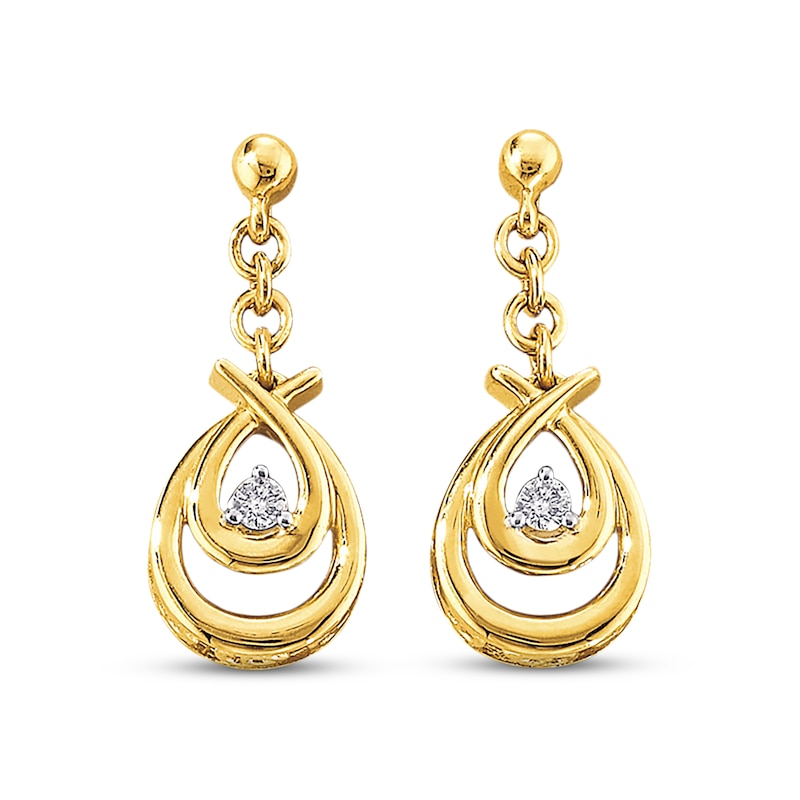 Main Image 1 of Previously Owned Diamond Dangle Earrings 1/20 cttw Round-cut 10K Yellow Gold