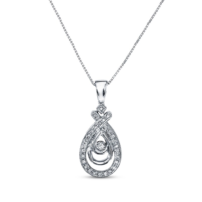 Main Image 1 of Previously Owned Previously Owned Diamond Teardrop Necklace 1/10 ct tw Round-cut Sterling Silver