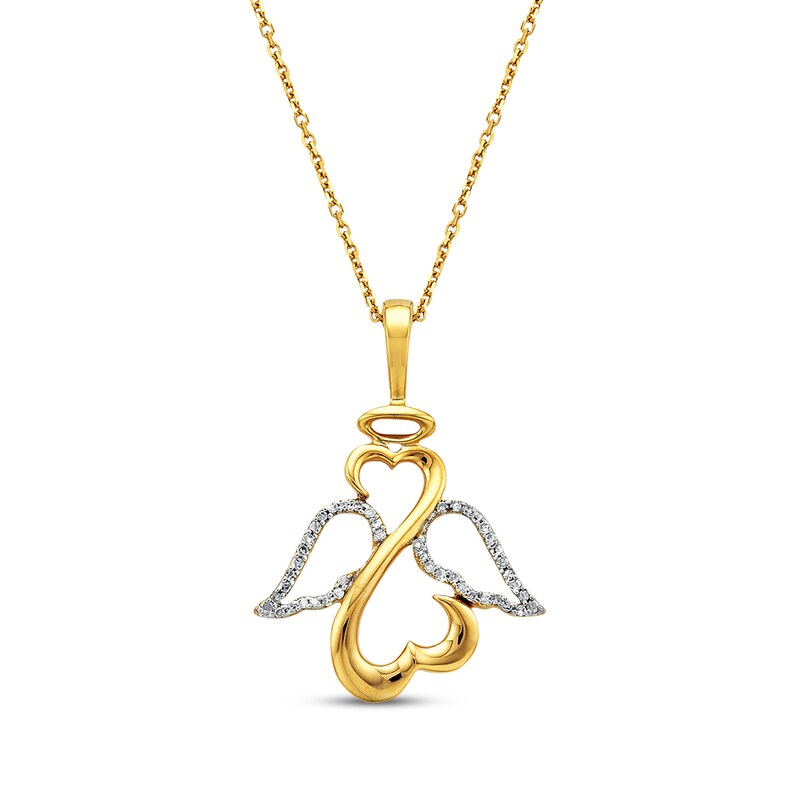 Main Image 1 of Previously Owned Diamond Angel/Heart Necklace 1/15 cttw 14K Yellow Gold 18"