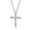 Thumbnail Image 1 of Previously Owned Diamond Cross Necklace 1/6 ct tw Round-Cut 10K White Gold 18"