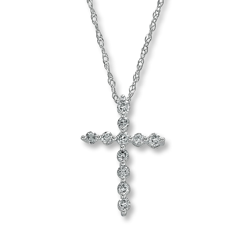 Main Image 1 of Previously Owned Diamond Cross Necklace 1/6 ct tw Round-Cut 10K White Gold 18"