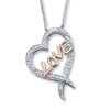 Thumbnail Image 1 of Previously Owned "Love" Heart Necklace 1/20 ct tw 10K Rose Gold 18" & Sterling Silver