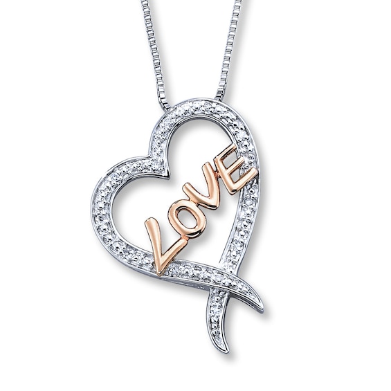 Previously Owned "Love" Heart Necklace 1/20 ct tw 10K Rose Gold 18" & Sterling Silver