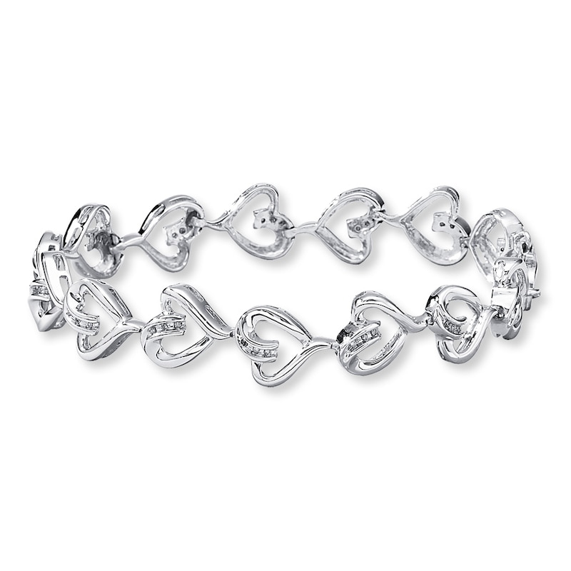 Main Image 1 of Previously Owned Diamond Heart Bracelet 1/8 ct tw Round-cut Sterling Silver