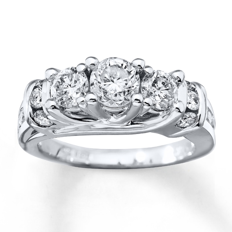 Main Image 1 of Previously Owned Three-Stone Ring 1-3/4 ct tw Round-cut Diamonds 14K White Gold