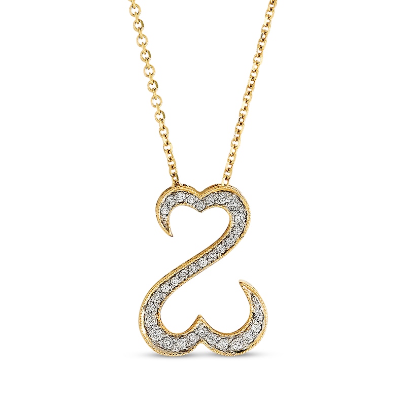 Main Image 2 of Previously Owned Open Hearts Necklace 1/4 ct tw Diamonds 14K Yellow Gold 18"