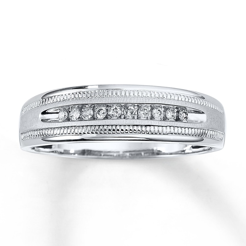 Previously Owned Men's Diamond Wedding Band 1/10 ct tw Round-cut 10K White Gold