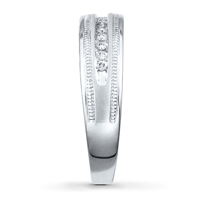 Main Image 3 of Previously Owned Men's Diamond Wedding Band 1/10 ct tw Round-cut 10K White Gold