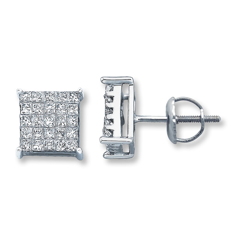 Previously Owned Diamond Earrings 1 ct tw Princess-Cut 14K White Gold