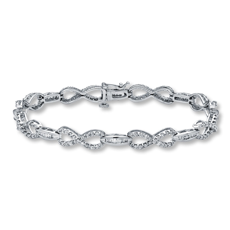 Main Image 1 of Previously Owned Diamond Infinity Bracelet 2 cttw Baguette & Round 14K White Gold 7.5"