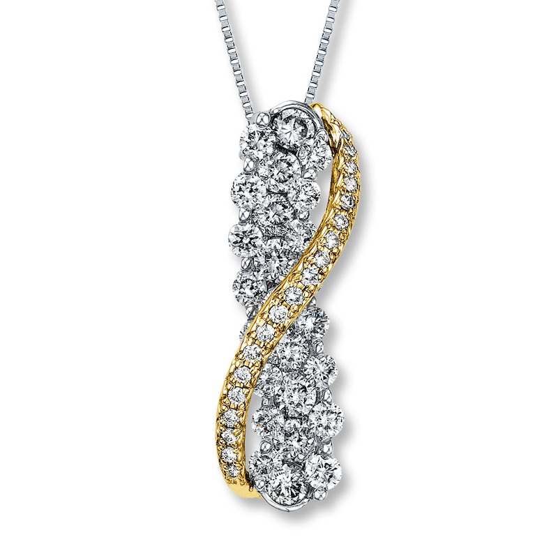 Main Image 1 of Previously Owned Diamond Necklace 1 ct tw Round-cut 14K Two-Tone Gold
