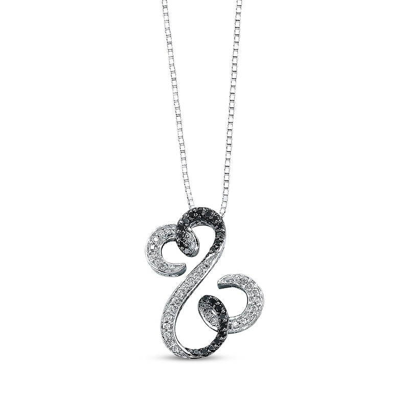 Main Image 1 of Previously Owned Open Hearts Black & White Diamond Necklace 3/8 ct tw Round-cut Sterling Silver