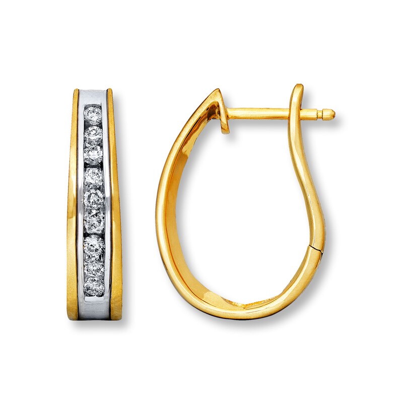 Main Image 1 of Previously Owned Diamond Hoop Earrings 1/2 ct tw Round-cut 14K Yellow Gold