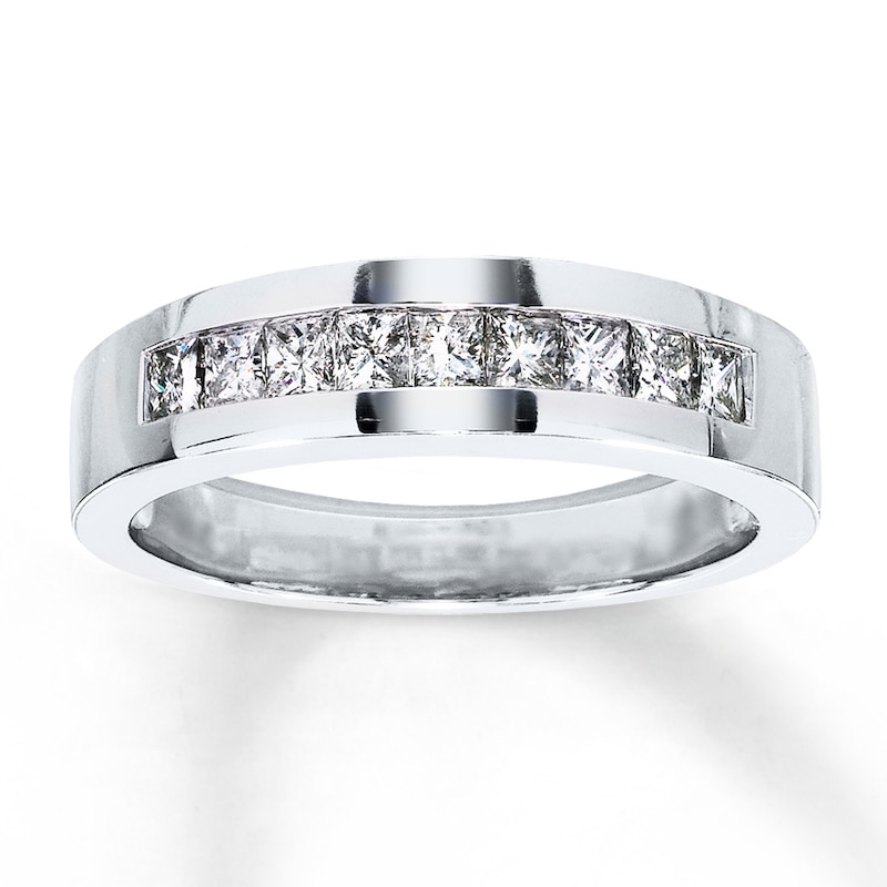 Main Image 1 of Previously Owned Men's Diamond Wedding Band 3/4 ct tw Square-Cut 10K White Gold