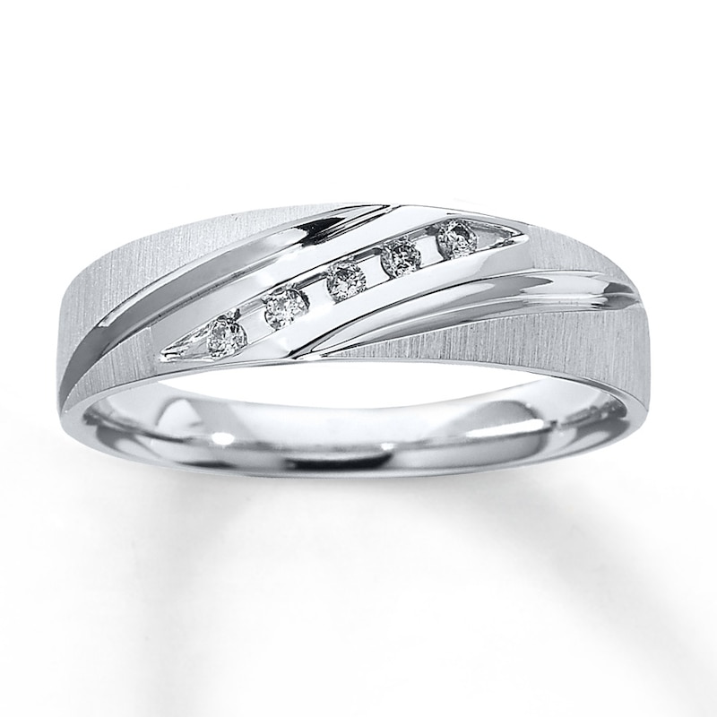 Previously Owned Men's Diamond Wedding Band 1/15 ct tw Round-cut 10K White Gold