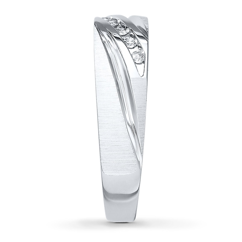 Main Image 3 of Previously Owned Men's Diamond Wedding Band 1/15 ct tw Round-cut 10K White Gold