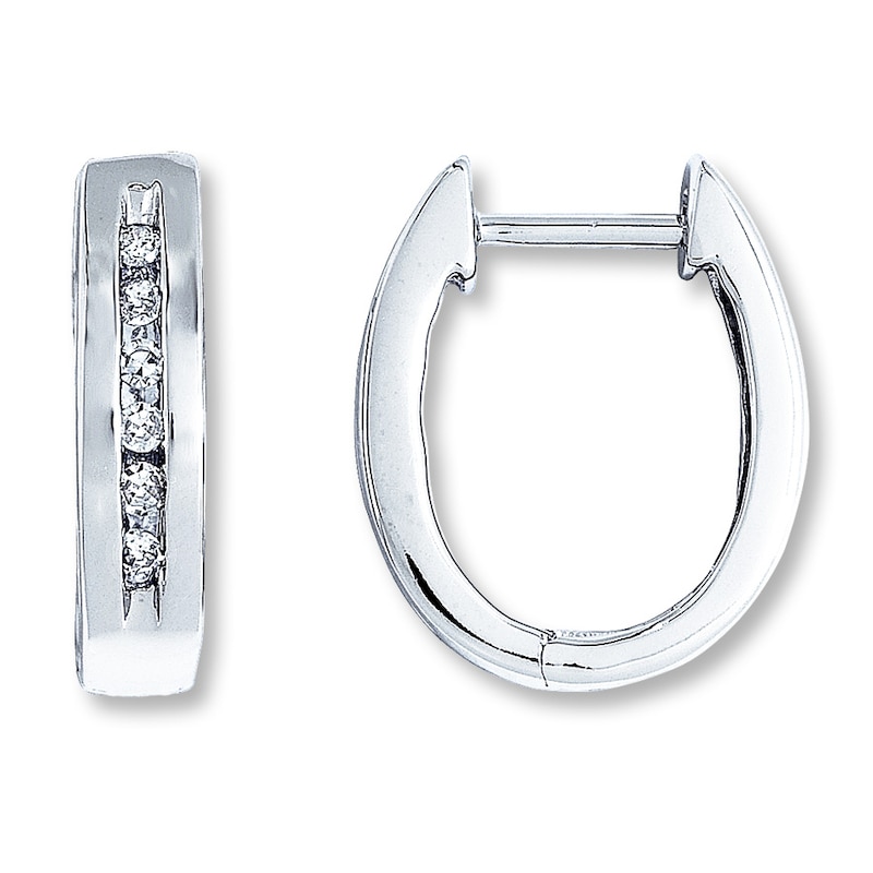 Main Image 1 of Previously Owned Diamond Hoop Earrings 1/8 ct tw Round-cut 10K White Gold